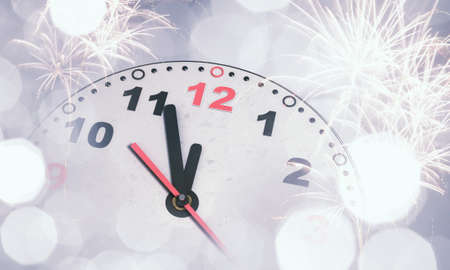 Background New Year conceptual image with clock showing five minutes to twelve