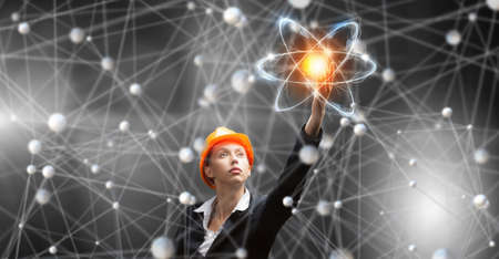 Female architect woman touching social connection concept. 3D rendering
