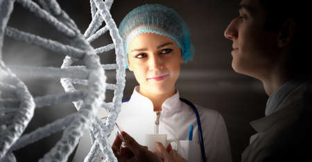 Young scientists making dna research in clinical laboratory