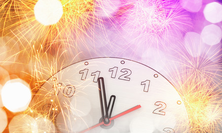Background New Year conceptual image with clock showing five minutes to twelve