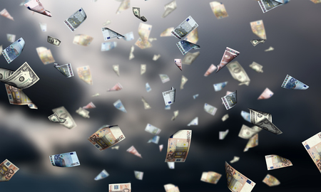 Money banknotes falling from sky. Wealth and bankingの写真素材