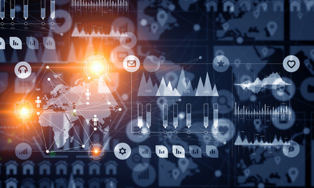 Media background image with infographs and charts