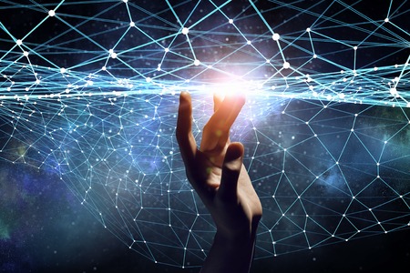 Close of hand touching with finger social connection concept. 3D renderingの写真素材