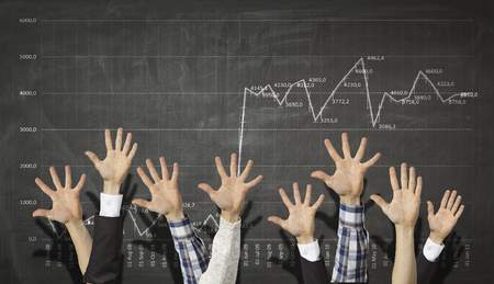 Row of business people hands showing gesturesの写真素材