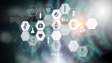 Medical user interface background with media iconsの写真素材