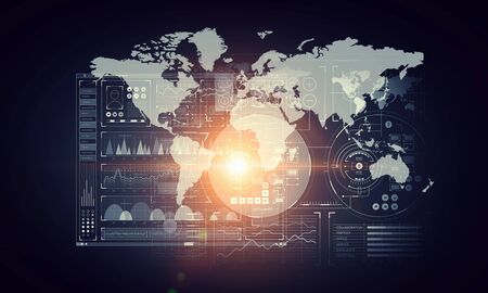 Media background image with infographs and icons. 3D renderingの写真素材