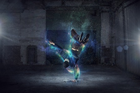 Young handsome breakdance or hip hop guy. Mixed mediaの写真素材