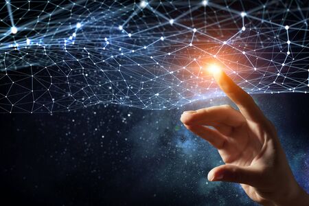 Close of hand touching with finger social connection concept. 3D renderingの写真素材
