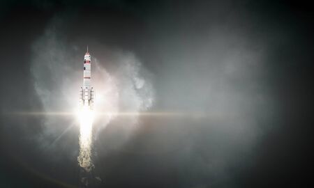 Background or wallpaper image with spaceship flying over starry