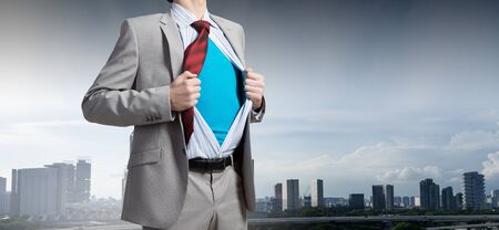 He is hero of the corporation . Mixed mediaの写真素材