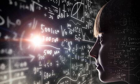 Little girl looking in the darkness . Mixed mediaの写真素材