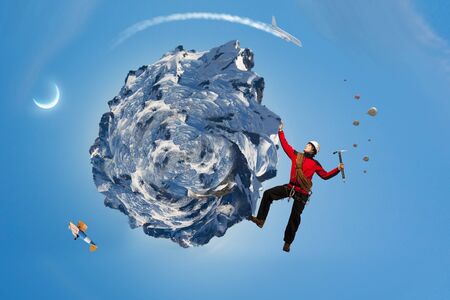 Extreme climbing is his adrenaline . Mixed media