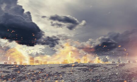 Disaster in city concept . Mixed mediaの写真素材