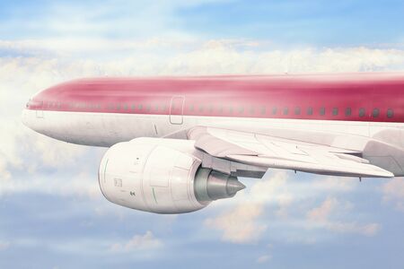Airplane high in sky . Mixed media