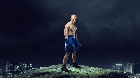 Box fighter trainning outdoor . Mixed media . Mixed mediaの写真素材