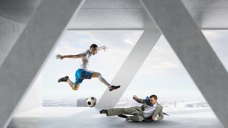 He is football fan . Mixed mediaの写真素材