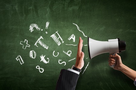 Speaker making announcement . Mixed mediaの写真素材