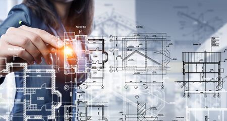 Woman engineer at work . Mixed mediaの写真素材