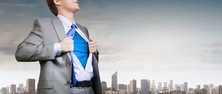 He is hero of the corporation . Mixed mediaの写真素材