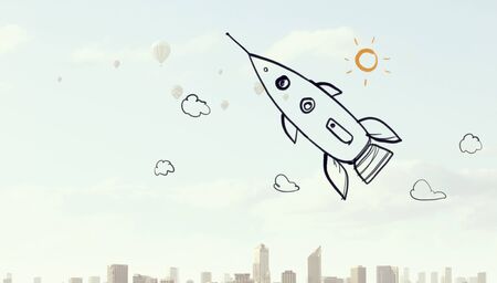 Rocket cartoon image . Mixed media