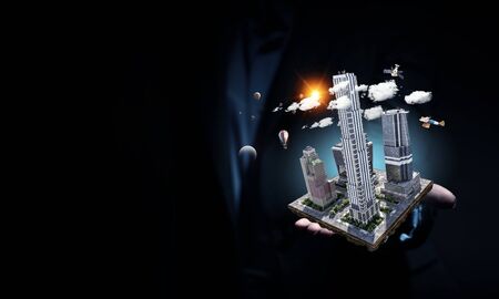 Presenting construction development project . Mixed mediaの写真素材