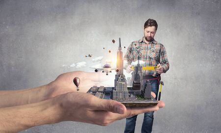 Adult engineer man. Mixed media . Mixed mediaの写真素材