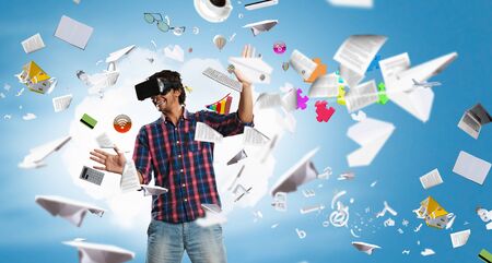 Man in virtual helmet    . Mixed media