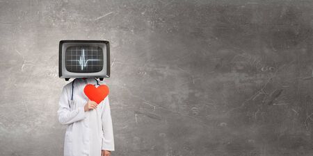 Doctor with TV instead of head    . Mixed media