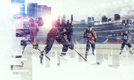 Hockey players on ice    . Mixed mediaの写真素材