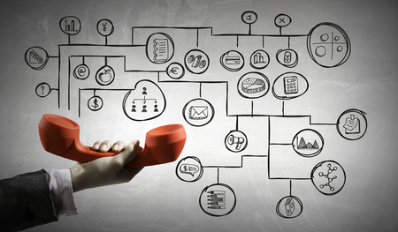 Retro red phone receiver    . Mixed mediaの写真素材