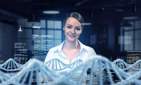 her biochemistry research and discovery. Mixed media . Mixed mediaの写真素材