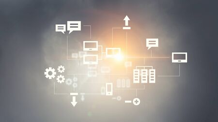 Cloud computing network conceptual background with icons. Mixed media