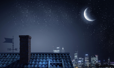 Brick house roof . Mixed mediaの写真素材