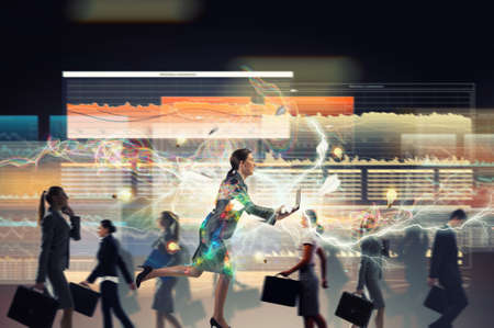 Businesswoman on the move . Mixed media