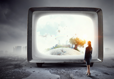 Problem of television addiction . Mixed mediaの写真素材