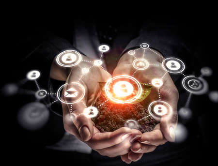 Nature and technology interaction . Mixed media . Mixed mediaの写真素材