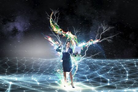 Surfing the Internet space . Mixed mediaの写真素材