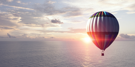 Aerostat flying above clouds . Mixed mediaの写真素材