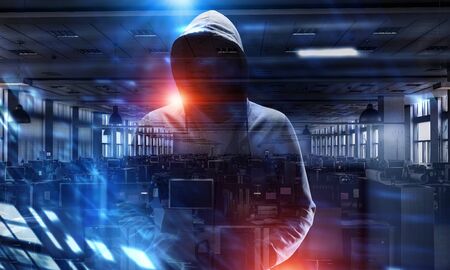 Be aware of hacker attack. Mixed media . Mixed media