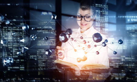 Scientist woman doing research. Mixed media . Mixed mediaの写真素材