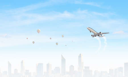 Modern cityscape background with blue clear sky