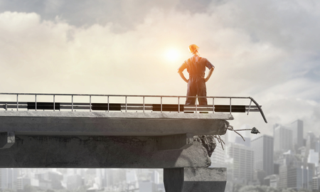 Builder man outdoor. Mixed mediaの写真素材