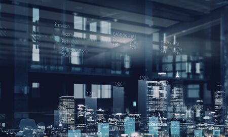 Office interior with graphs and diagramsの写真素材