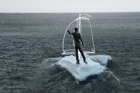 Surfing sea on ice floeの写真素材