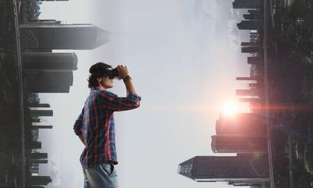 Man in virtual helmetの写真素材