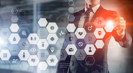 Businessman work with virtual panelの写真素材