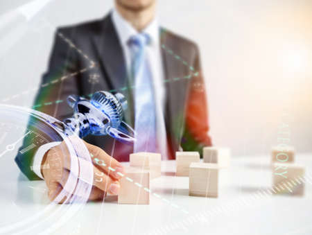 He is building his businessの写真素材