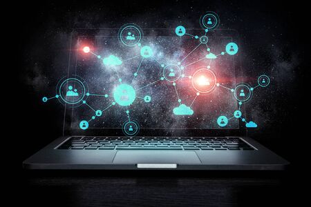 Social connection and networking. Mixed mediaの写真素材