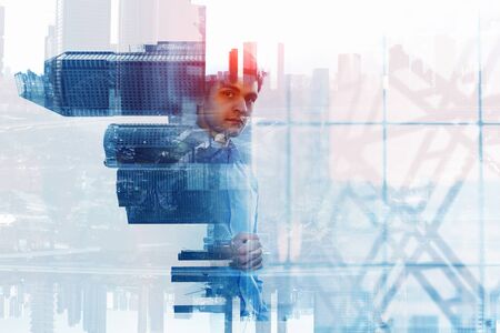 Guy surfing the net. Mixed mediaの写真素材