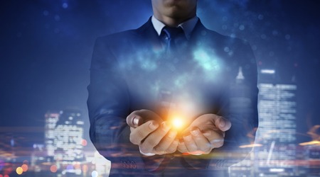 Businessman in big cityの写真素材